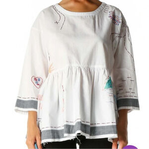 Anthropologie Holding Horses World Traveler Embroidered Peplum Top